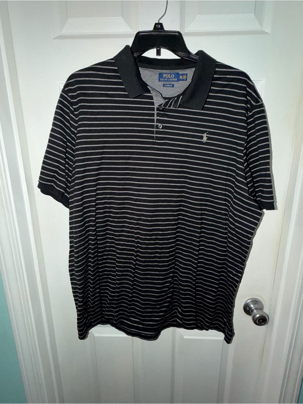 Polo by Ralph Lauren Black with Gray Stripe Men’s Polo. Size XXL